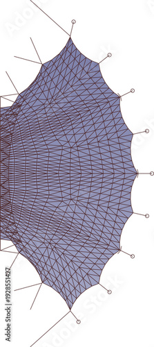 Architectural tensile membrane structures, organic master plans, industrial mechanical blueprints, topographic contour maps, and landscape designs.