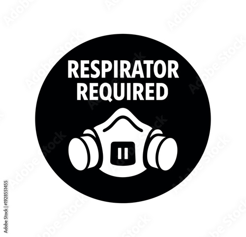 Flat vector badge RESPIRATOR REQUIRED simple white respirator mask