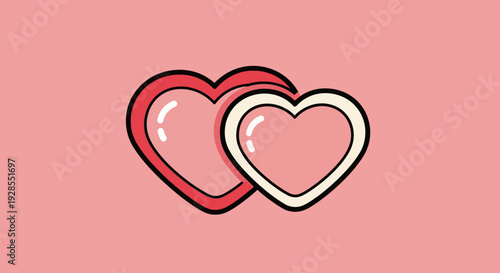 Two overlapping heart shapes with a pink background symbolizing love and affection.