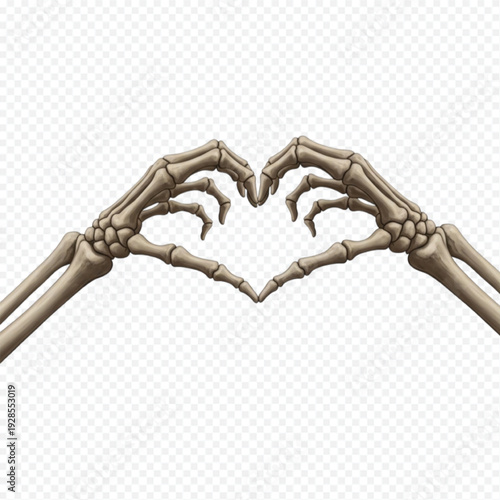 Skeleton Hands Forming Heart Shape on Transparent Background