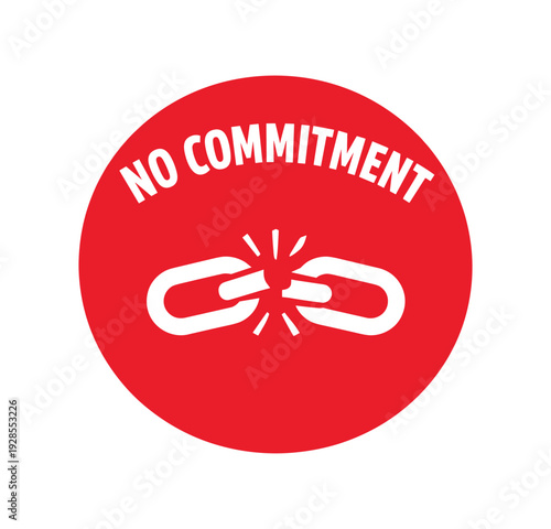 Flat vector badge NO COMMITMENT simple white broken chain