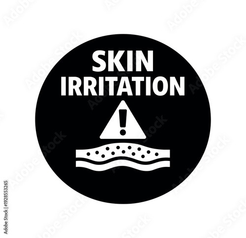 Flat vector badge SKIN IRRITATION simple white skin patch with exclamation