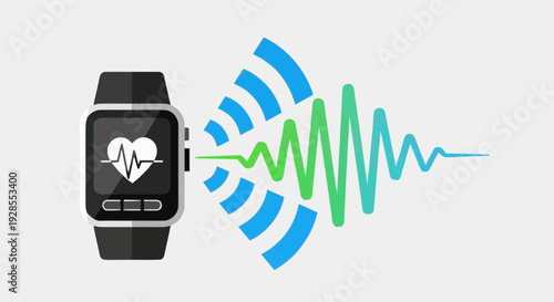 Modern smartwatch displaying heart rate data, actively transmitting health information for personal fitness and wellness tracking