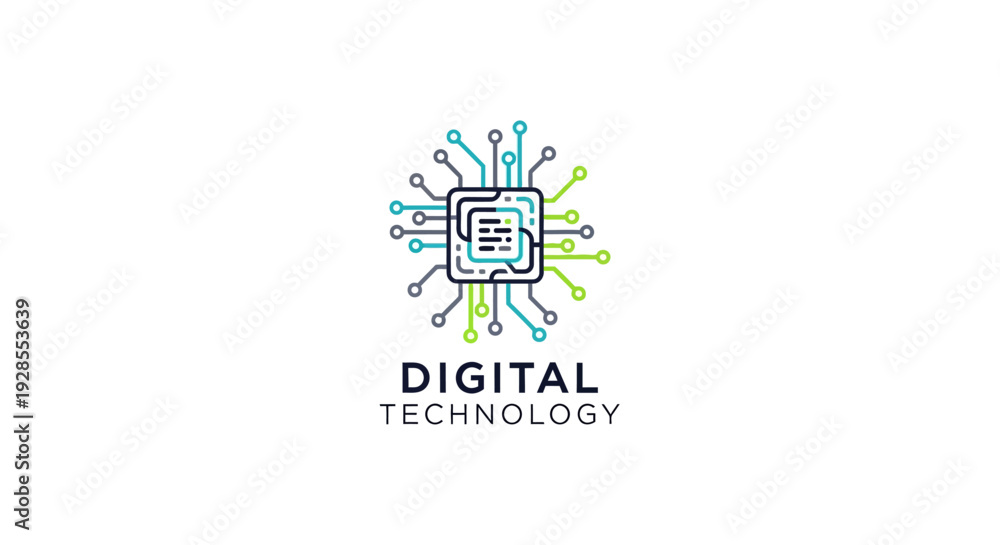 Obraz premium Digital Technology Microchip Circuit Board Logo Design.