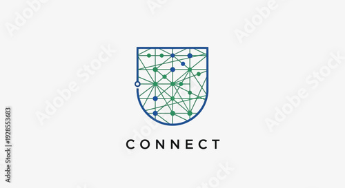Shield Logo with Network and Connect Text.