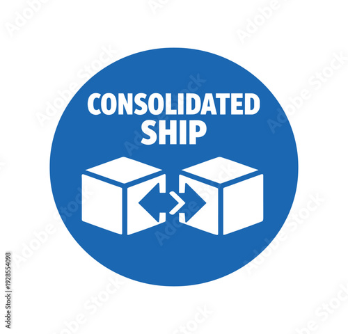 Flat vector badge CONSOLIDATED SHIP simple white two boxes merging