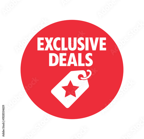 Flat vector badge EXCLUSIVE DEALS simple white price tag with
