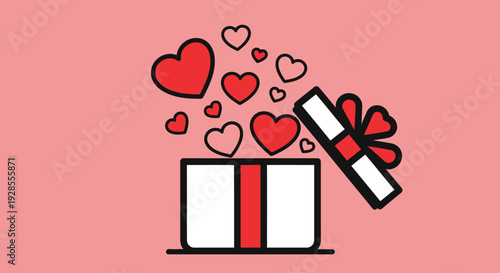 Open gift box with hearts floating out symbolizing love and affection.