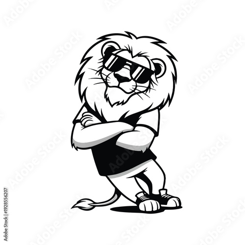 Cool Lion Cartoon Character Wearing Sunglasses.