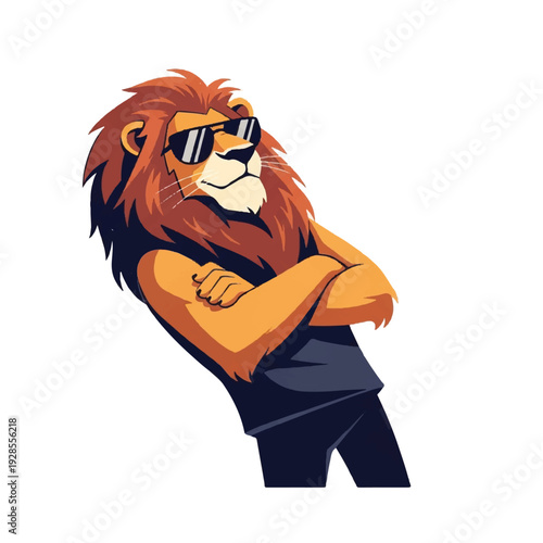Cartoon Lion Wearing Sunglasses and Casual Clothes.