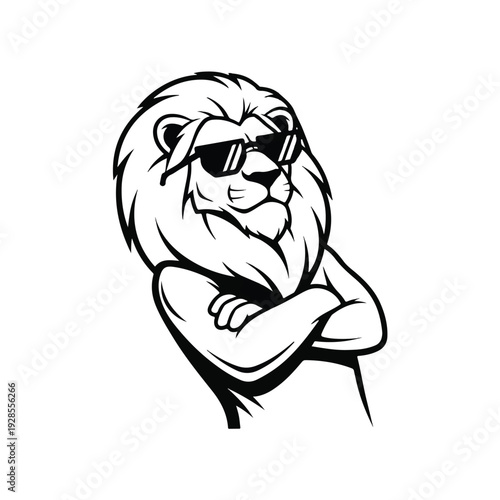 Lion Wearing Sunglasses Cartoon Character Illustration.