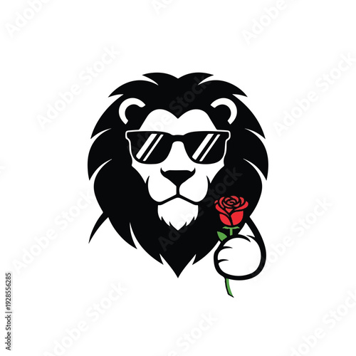 Lion Wearing Sunglasses Holding Red Rose 1.