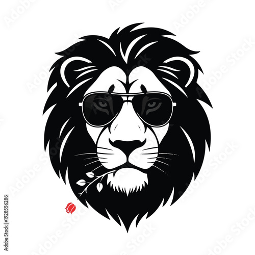 Lion Wearing Sunglasses Graphic Illustration.