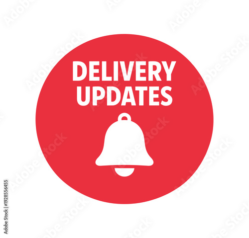 Flat vector badge DELIVERY UPDATES simple white notification bell