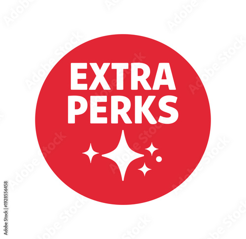 Flat vector badge EXTRA PERKS simple white sparkle with