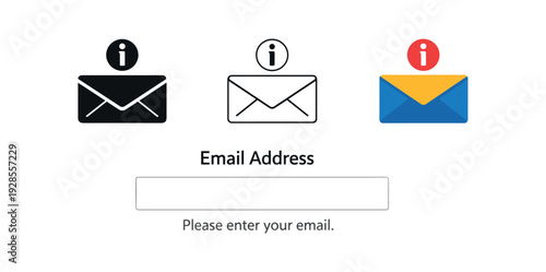 Text input field with label above and helper text below UI icon vector icon set three styles: black solid silhouette thin black outline and flat colored with solid fills. Clean professional