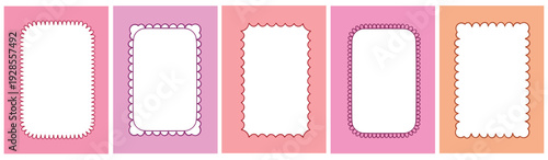 Fun Scallop Frame Collection in Pink Retro Style. Cute decorative borders.
