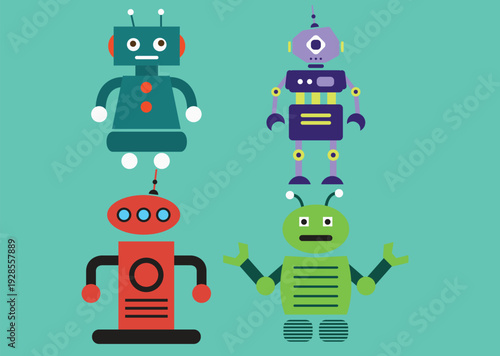 set of funny cartoon robots