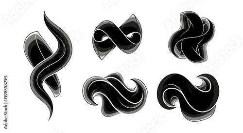 Abstract shapes, fluid forms, black and white design