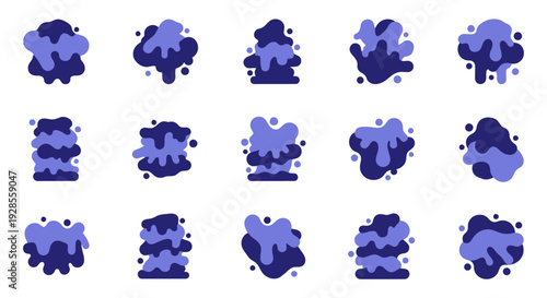 Collection of blue ink blots and splashes