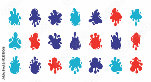Colorful paint splashes vector set. Abstract liquid drops.