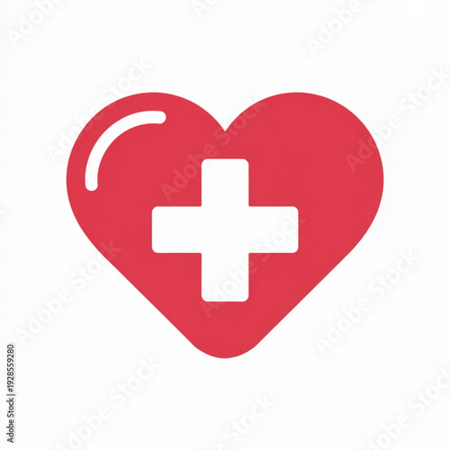 First Aid Heart Illustration Combining Medical Cross and Heart Symbol, Representing Health Care, Emergency Medical Assistance, Life-Saving Support, CPR Concept, and Medical Safety Awareness for Health