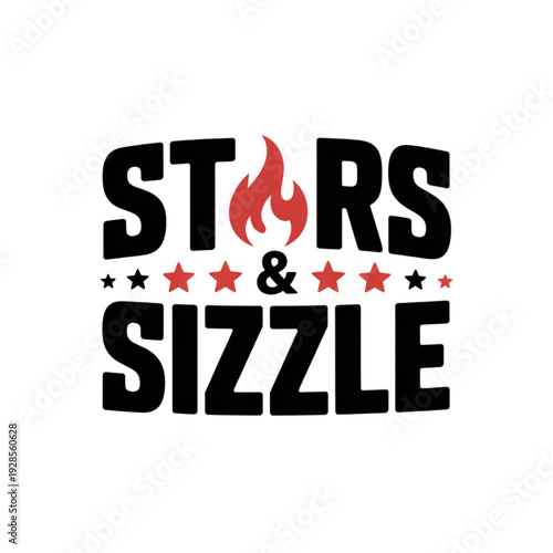 Vibrant logo with stars and sizzle text Vector, illustration