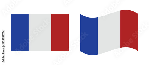 france flag set with flat and waving tricolor versions isolated on white background vector
