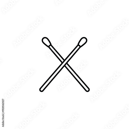 Black and white vector crossed disposable chopsticks minimal line icon for disposable tableware design