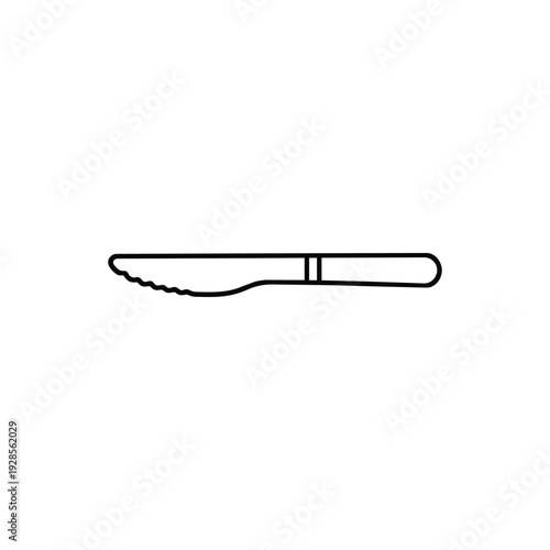 Disposable tableware knife black and white vector illustration of plastic serrated knife icon for catering takeaway and picnic design