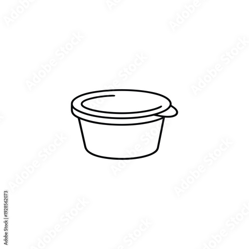 Disposable sauce cup with lid black and white vector icon for takeaway food packaging and disposable tableware design