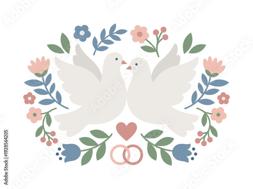 White Doves Wedding Rings Flowers.