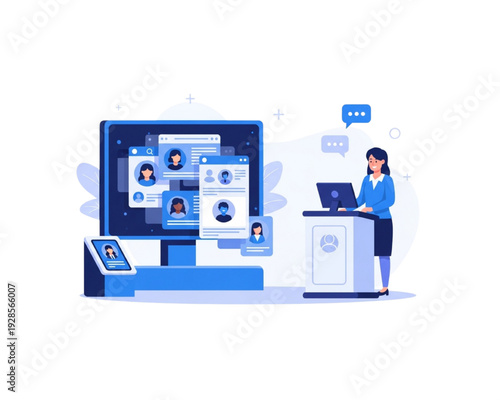 HR Recruitment Platform Dashboard – Recruiter Managing Candidate Profiles on Large Screen, Applicant Tracking System, Resume Screening, Hiring Process Flat Vector Illustration