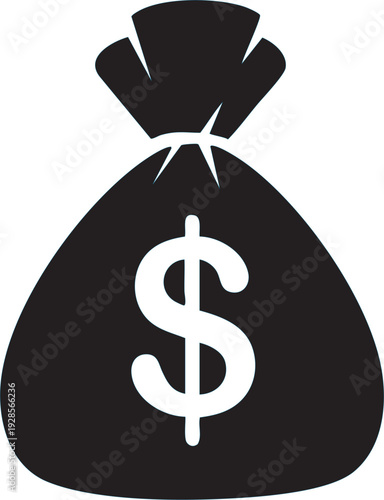Black money bag icon with dollar sign simple vector illustration for finance and business concepts isolated on white background