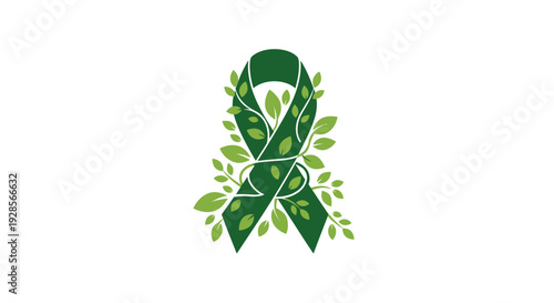 Green awareness ribbon with leaves.