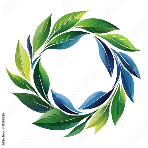 Green Leaves Wreath: An artistic representation of a wreath composed of vibrant green leaves, symbolizing growth, harmony, and natural beauty.