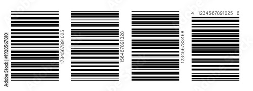 Set of barcode fake with different thick and thin lines. Vertical streaks, strips with random information lines. Abstract geometric texture background for retail, supermarket
