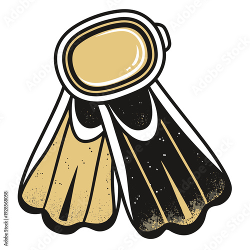 Snorkel fins illustration in black and gold design for water activities  