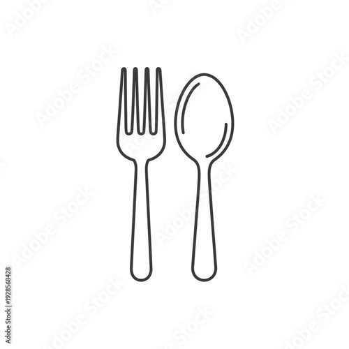 Clean and modern vector outline icon featuring a fork and spoon, perfectly illustrating dining utensils, kitchenware, and restaurant branding elements