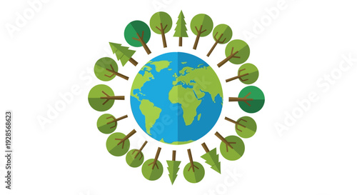 Earth Globe Surrounded by Green Leaves.