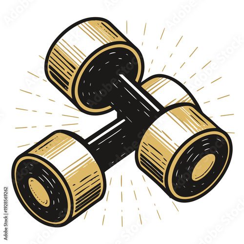 Dumbbell illustration with vintage style and burst background  
