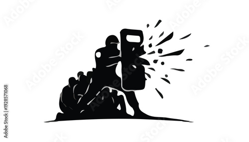 Silhouette of a person kicking a mailbox with motion lines indicating impact on a plain white background.