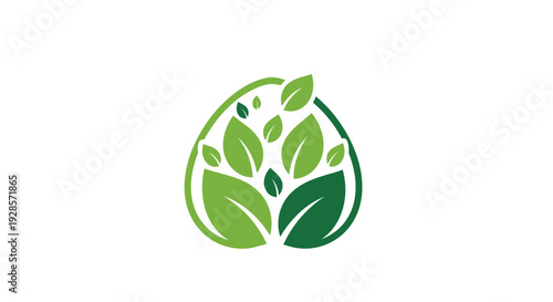 Green leafy logo with droplets.