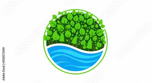 Water and trees circular icon design.