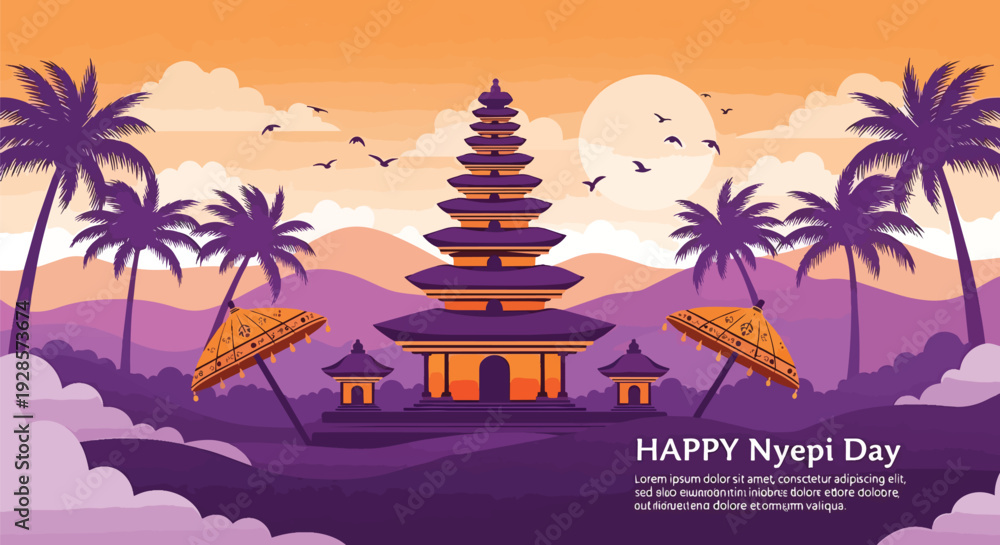Obraz premium Happy Nyepi Day Bali Temple Landscape