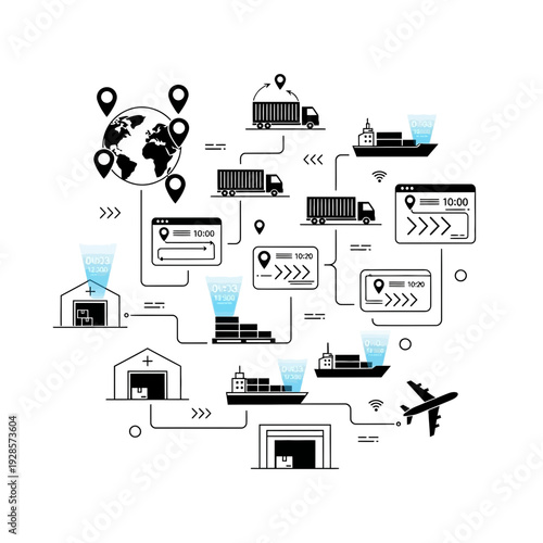Global Logistics and Supply Chain Management Connecting Warehouses, Trucks, Ships, and Airplanes