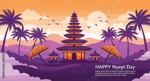 Happy Nyepi Day Bali Temple Landscape