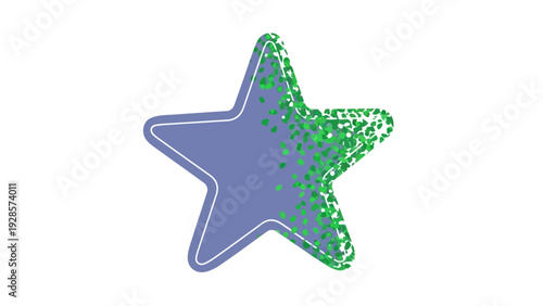 Stylized purple star with a dynamic digital particle effect, illustrating the concept of transformation, dissolution, or technological glitch in an abstract graphic design