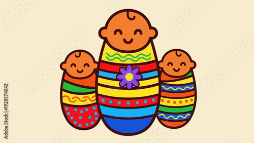 Colorful cartoon depiction of three happy swaddled babies, a heartwarming symbol of innocence, family bonds, and the precious joy of new life