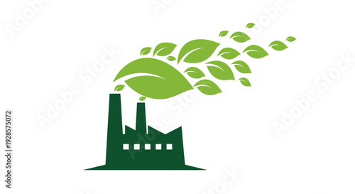 Green factory with leafy smoke emission.